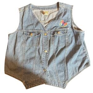 Vintage Y2K 90s/00s Denim Republic Denim Vest Butterfly Embroidered Plus 20W